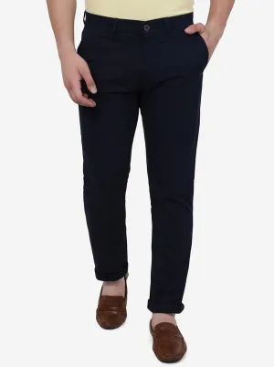 Navy Blue Solid Uno Fit Casual Trouser | JadeBlue