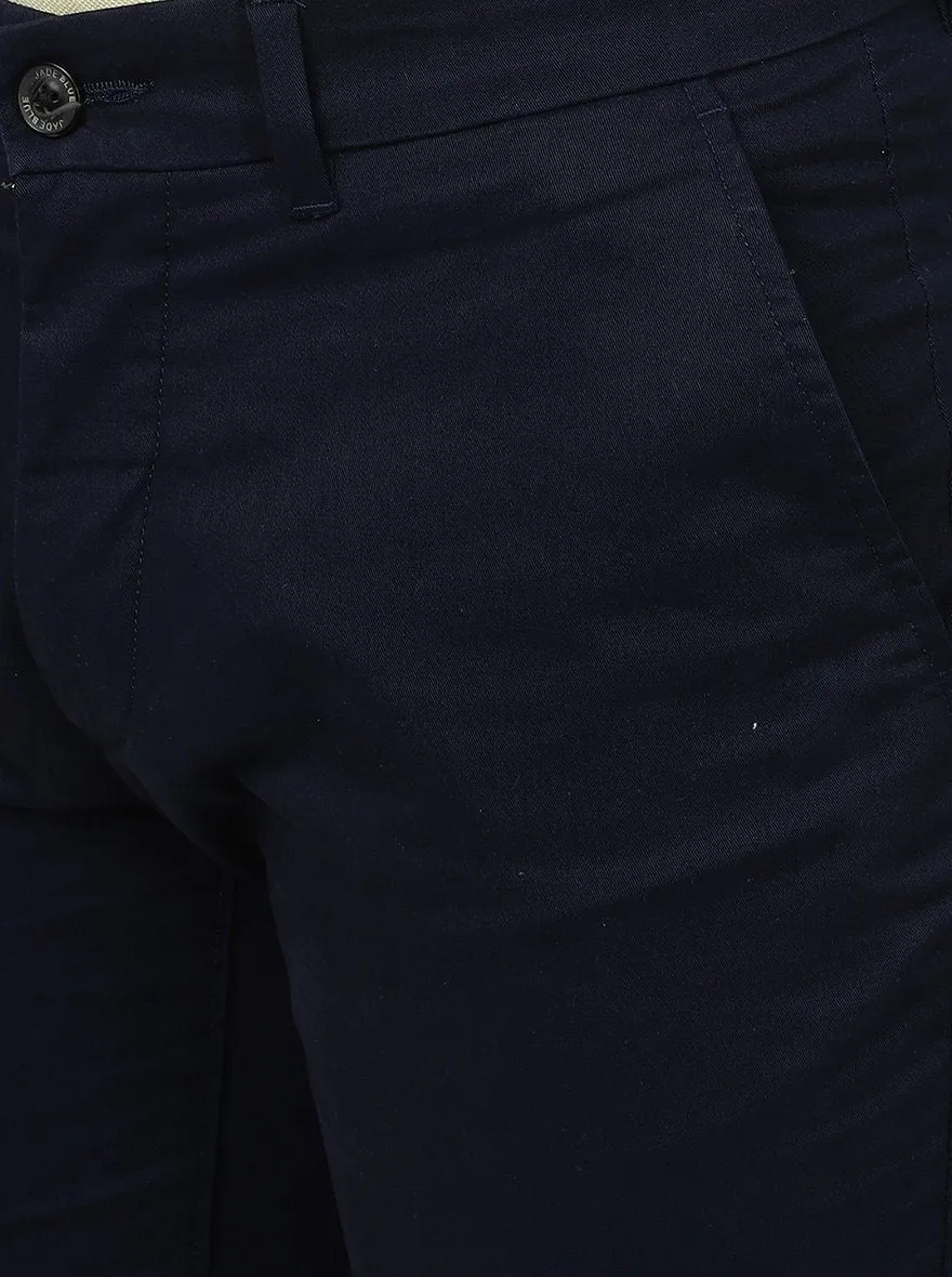 Navy Blue Solid Uno Fit Casual Trouser | JadeBlue