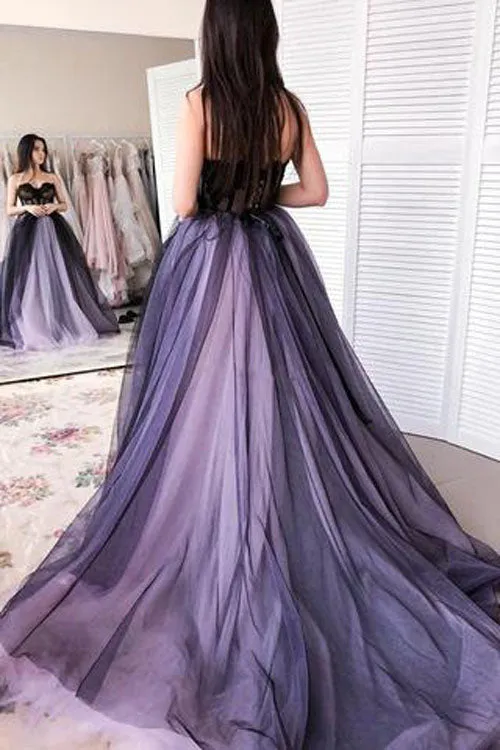 New Arrival A-line Tulle Sweetheart Beaded Long Prom Dresses with Appliques, SP478