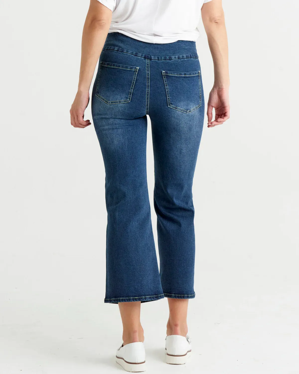 Nicola High Waist Stretchy Cropped Bootleg Jean - Dark Blue Denim
