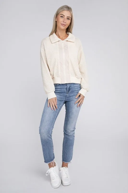 Nuvi Apparel Collared Zip Up Jacket