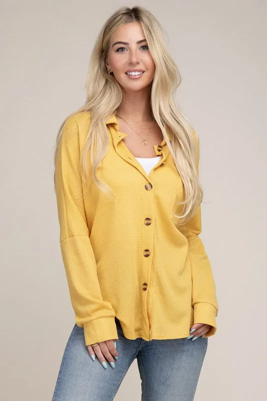 Nuvi Apparel Drop Shoulder Pocket Patched Button Front Shirt