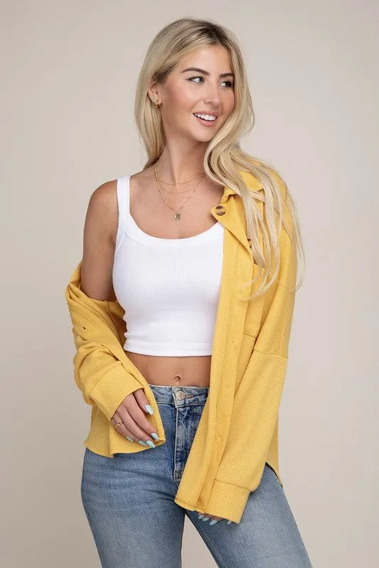Nuvi Apparel Drop Shoulder Pocket Patched Button Front Shirt