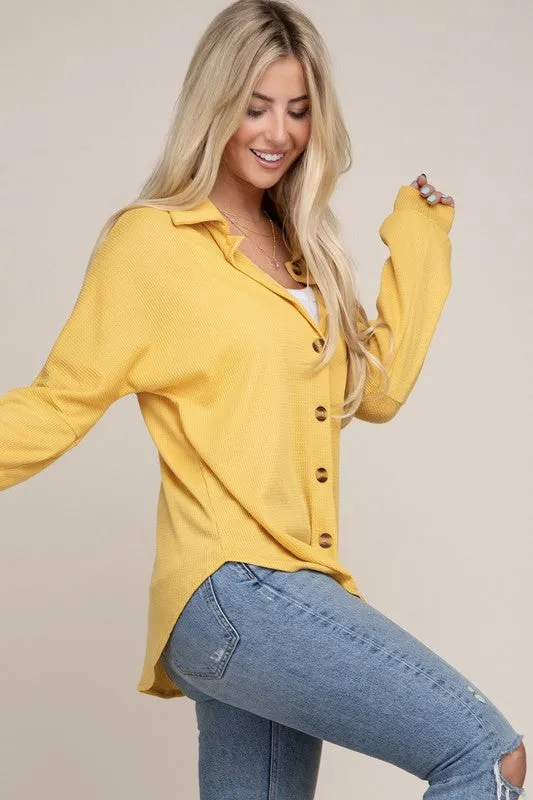 Nuvi Apparel Drop Shoulder Pocket Patched Button Front Shirt