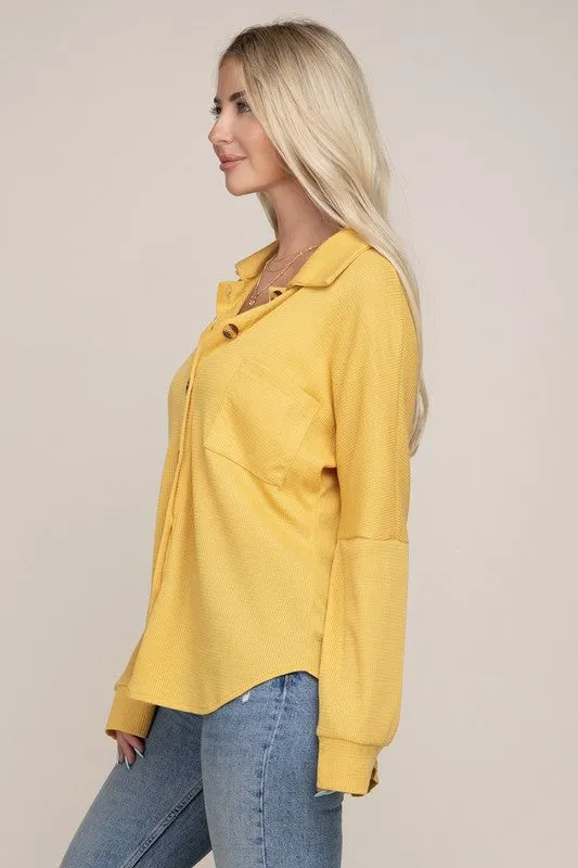 Nuvi Apparel Drop Shoulder Pocket Patched Button Front Shirt