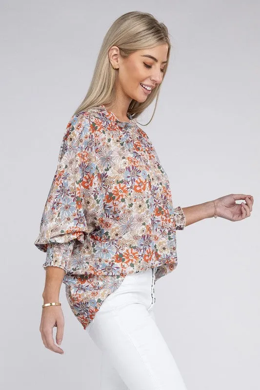 Nuvi Apparel Mock Neck Raglan Sleeve Blouse