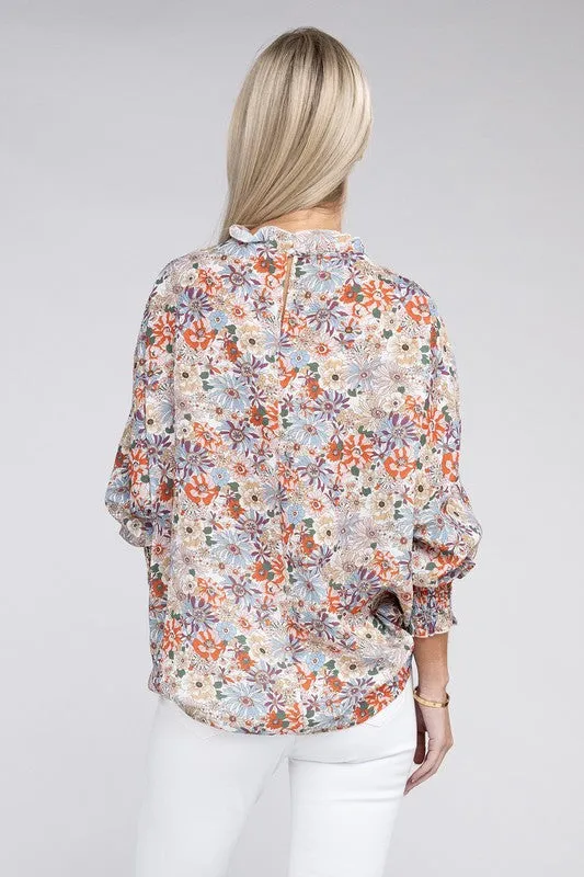 Nuvi Apparel Mock Neck Raglan Sleeve Blouse