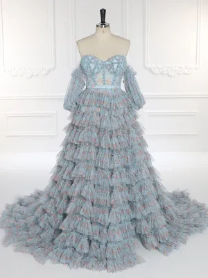 Off Shoulder Soft Tulle Floral Prom Gown Photo Shoot Dress YW231096