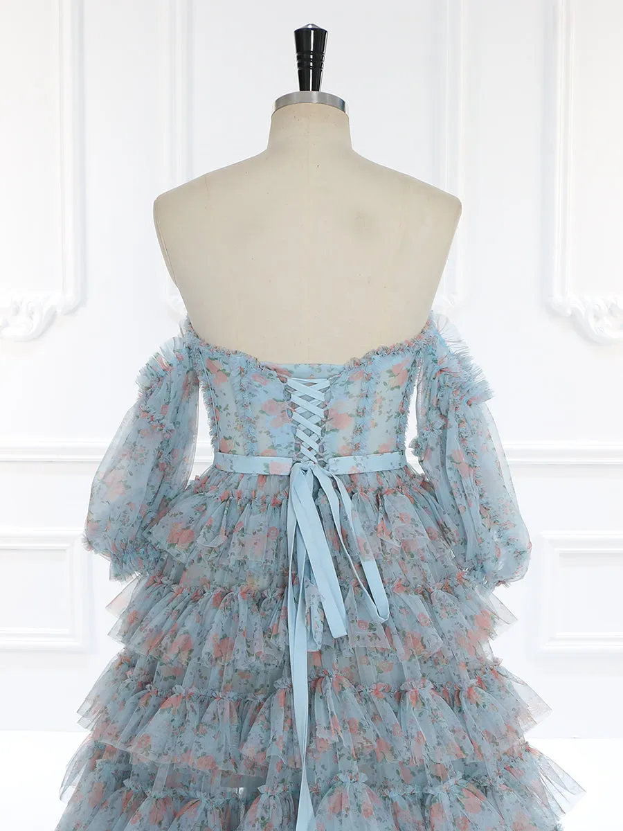 Off Shoulder Soft Tulle Floral Prom Gown Photo Shoot Dress YW231096