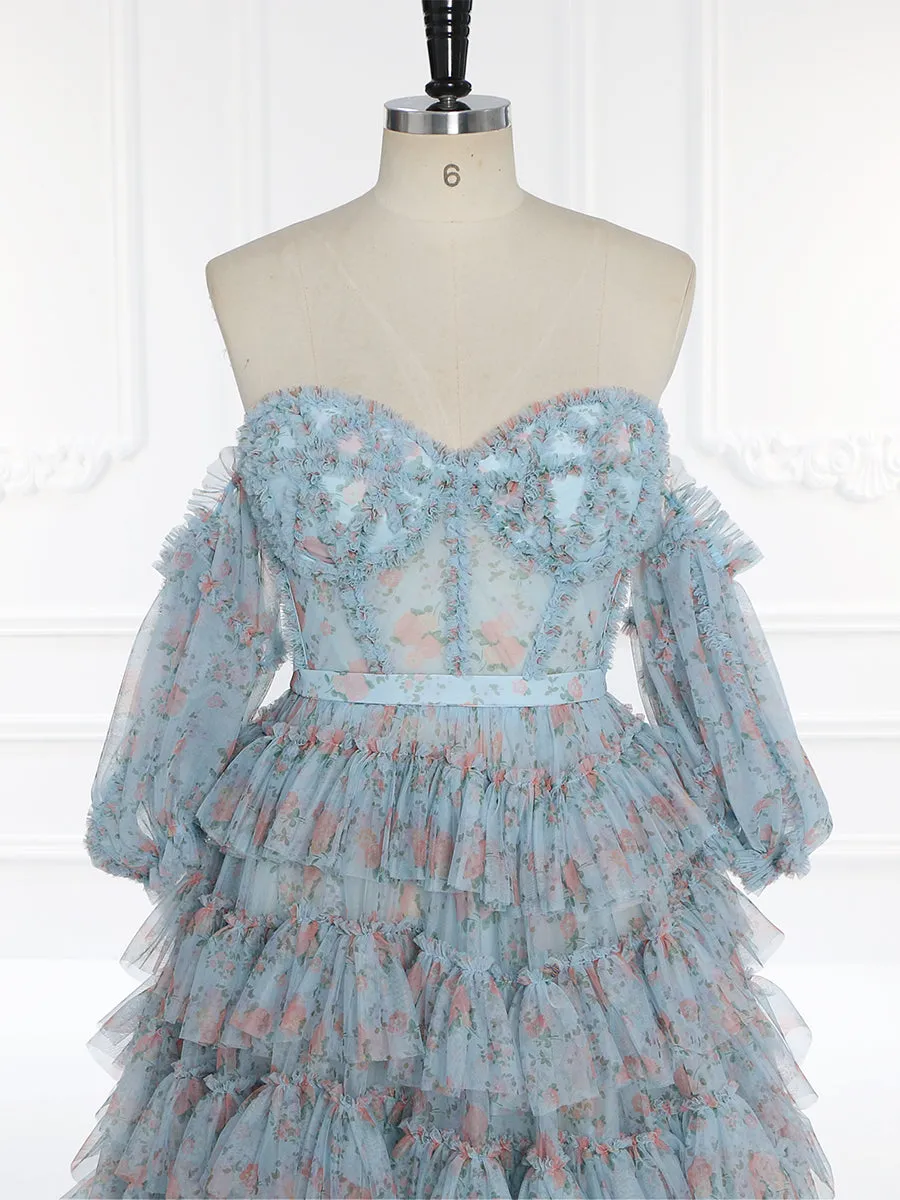 Off Shoulder Soft Tulle Floral Prom Gown Photo Shoot Dress YW231096