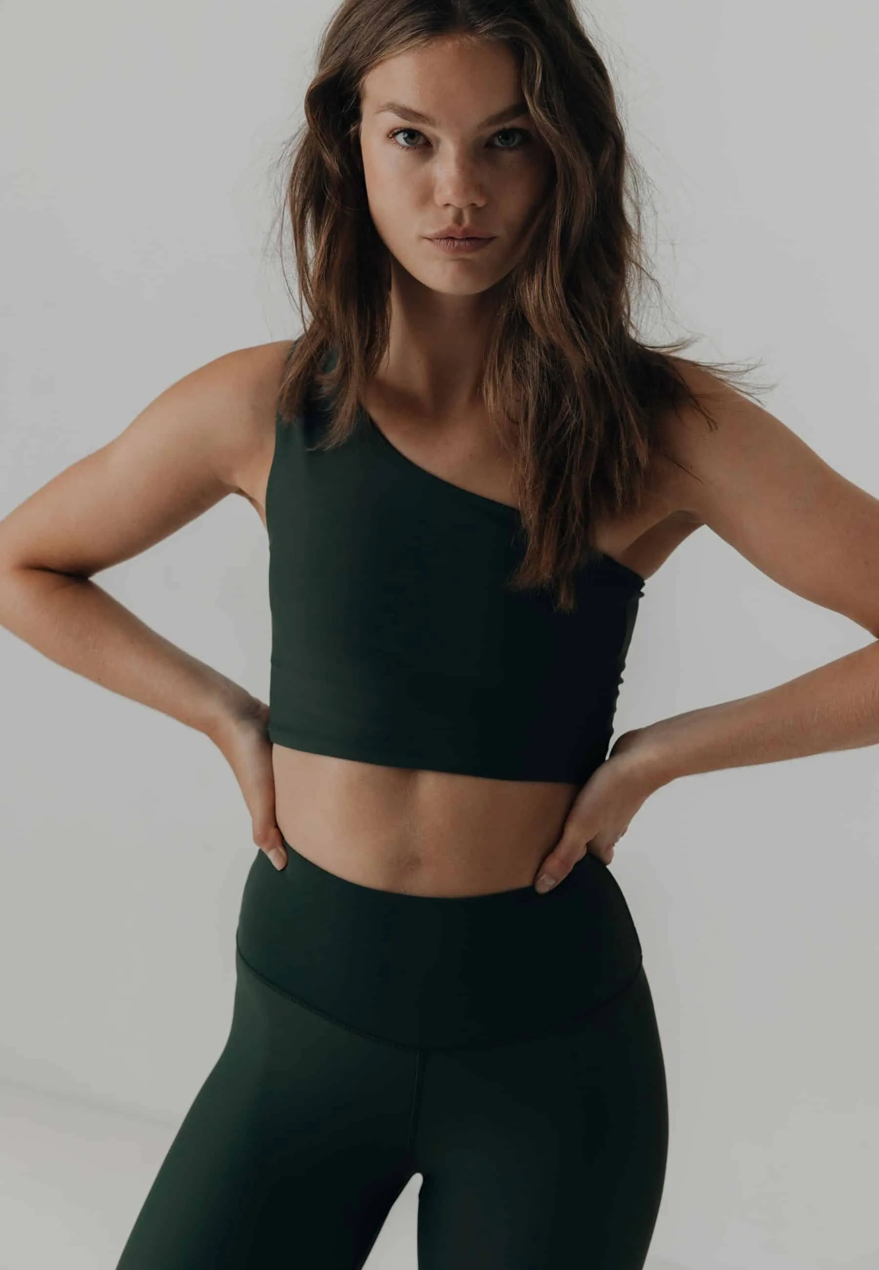 One Shoulder Yoga Top - Cool Khaki