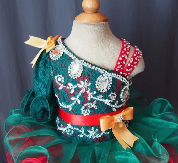 One Sleeve Beaded Bodice Little Girl/Baby Girl Pageant Dress