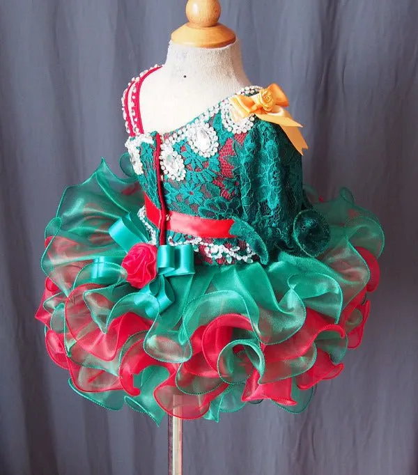 One Sleeve Beaded Bodice Little Girl/Baby Girl Pageant Dress
