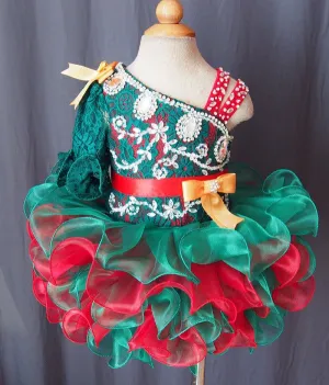 One Sleeve Beaded Bodice Little Girl/Baby Girl Pageant Dress