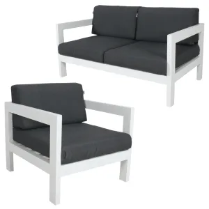 Outie 2pc Set 1 2 Seater Outdoor Sofa Lounge Aluminium Frame White