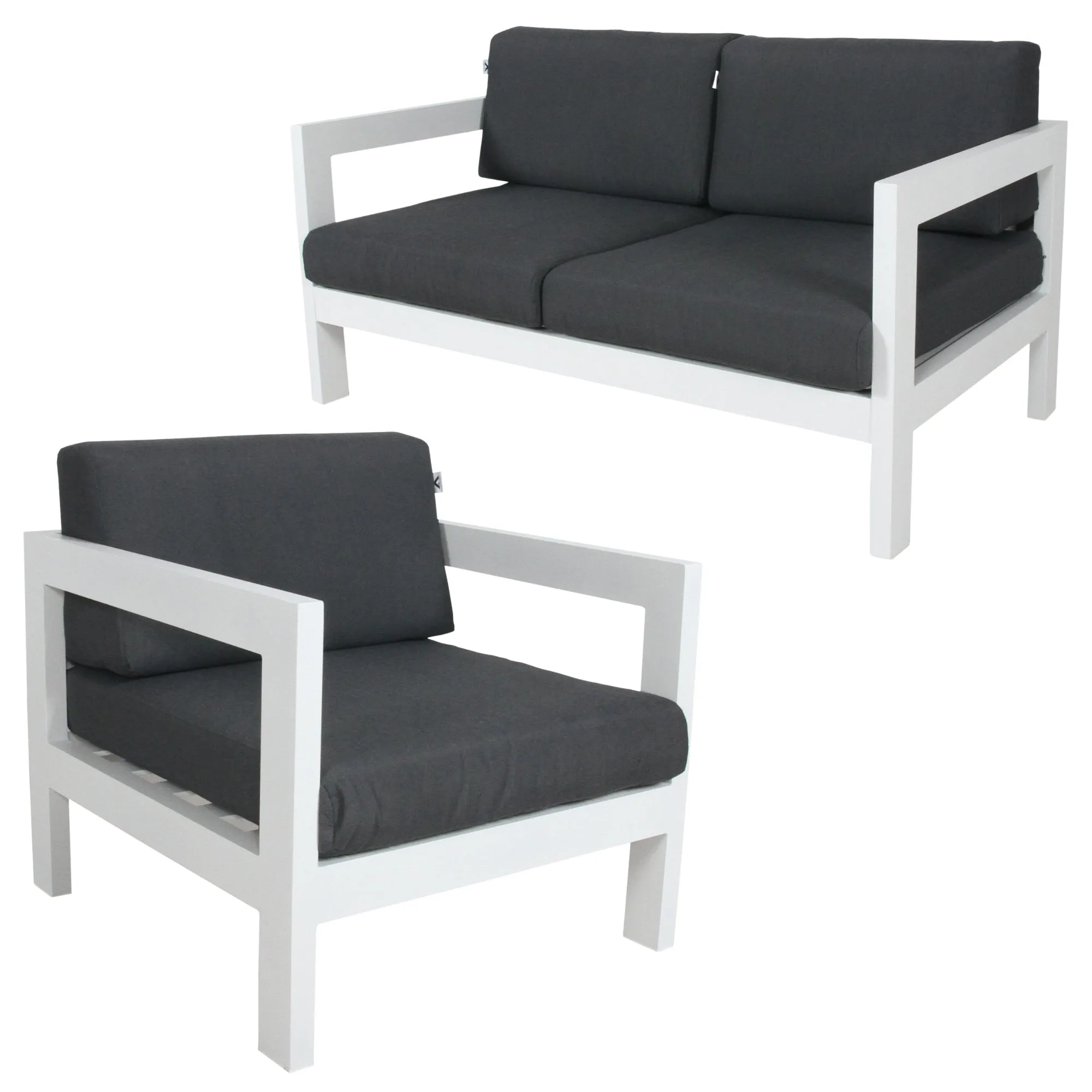 Outie 2pc Set 1 2 Seater Outdoor Sofa Lounge Aluminium Frame White