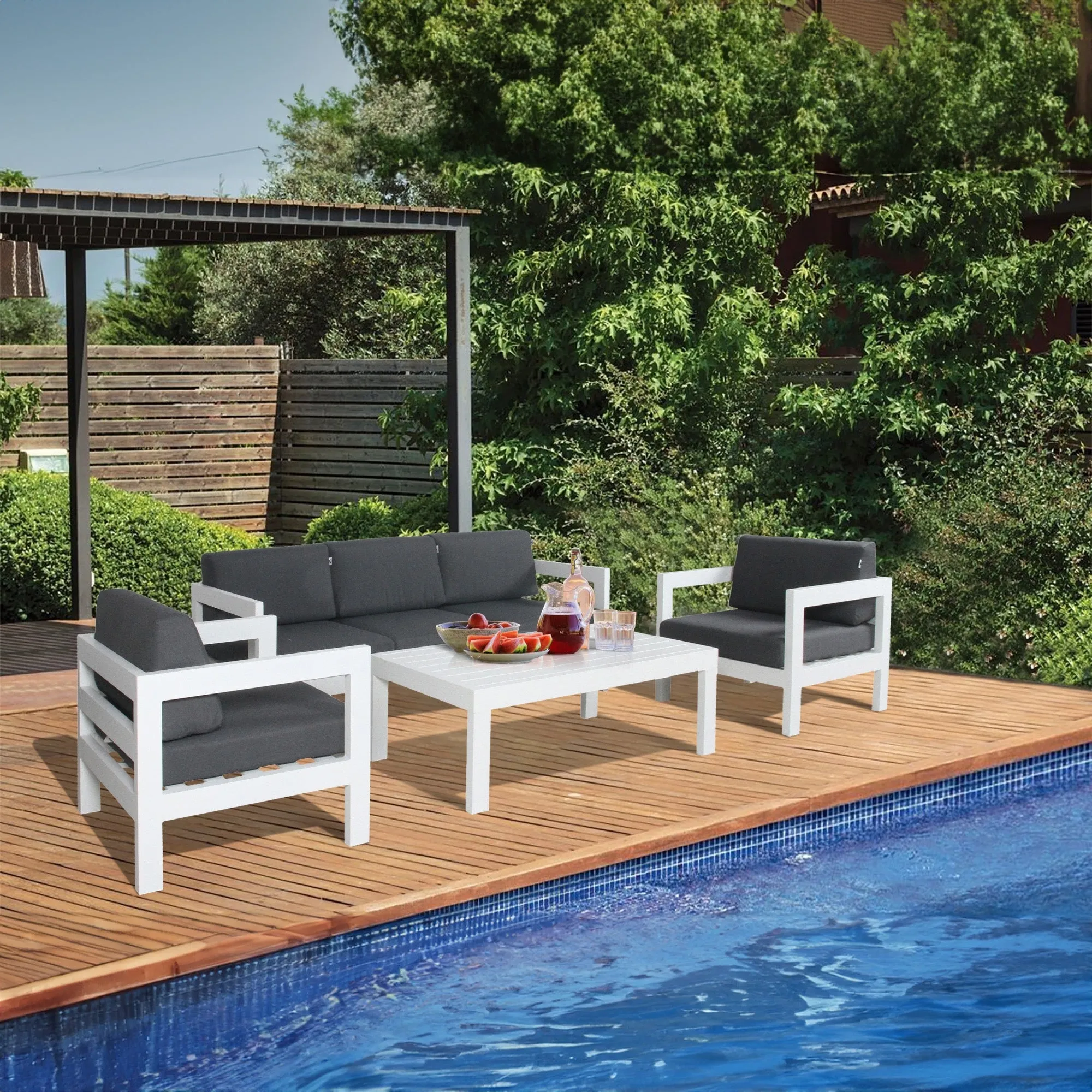 Outie 2pc Set 1 2 Seater Outdoor Sofa Lounge Aluminium Frame White
