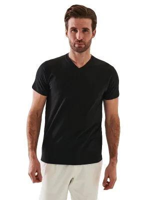 Patrick Assaraf Iconic Pima Cotton Stretch V-Neck Tee Shirt - Black