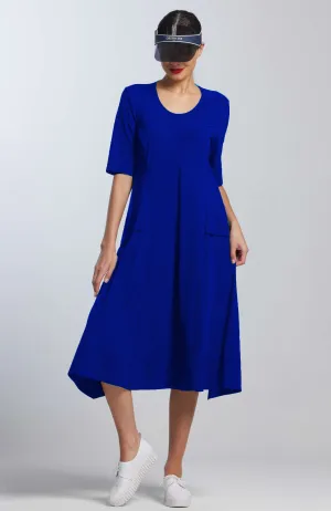 PAULA RYAN A-line Half Sleeve Tab Dress - Greek Blue Microjersey