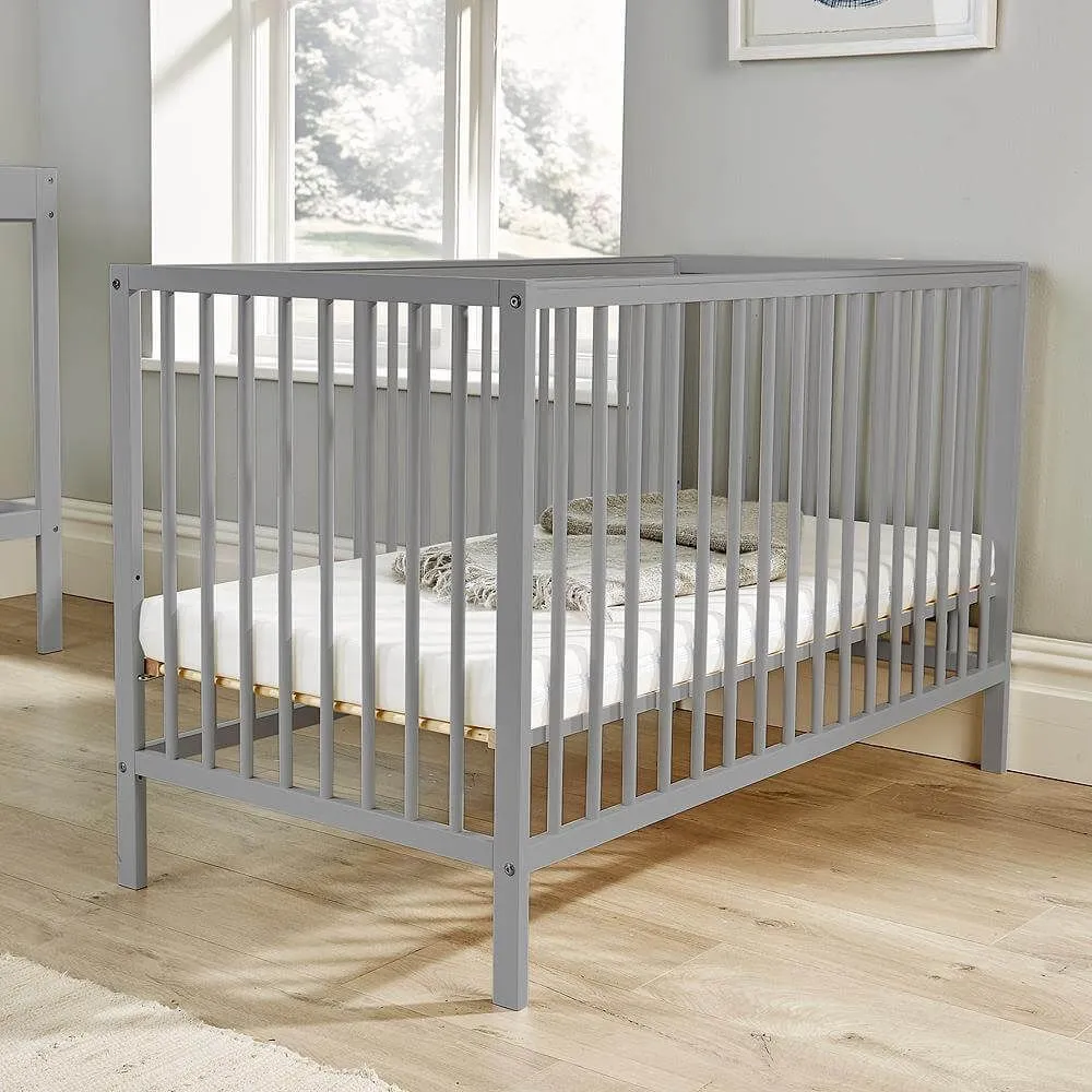 Pebbles Solid Wooden Cot | Height Adjustable Base | Warm Grey