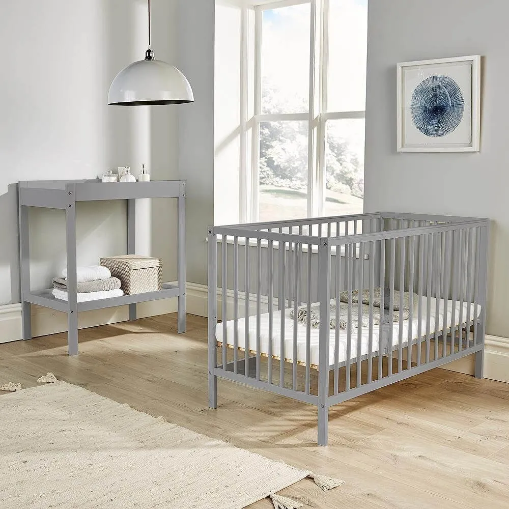 Pebbles Solid Wooden Cot | Height Adjustable Base | Warm Grey