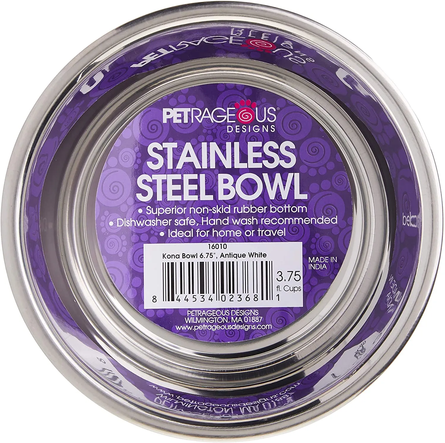 PET RAGEOUS Kona Non-Skid Stainless-Steel Bowl, Antique White, 3.75 Cups/6.75"