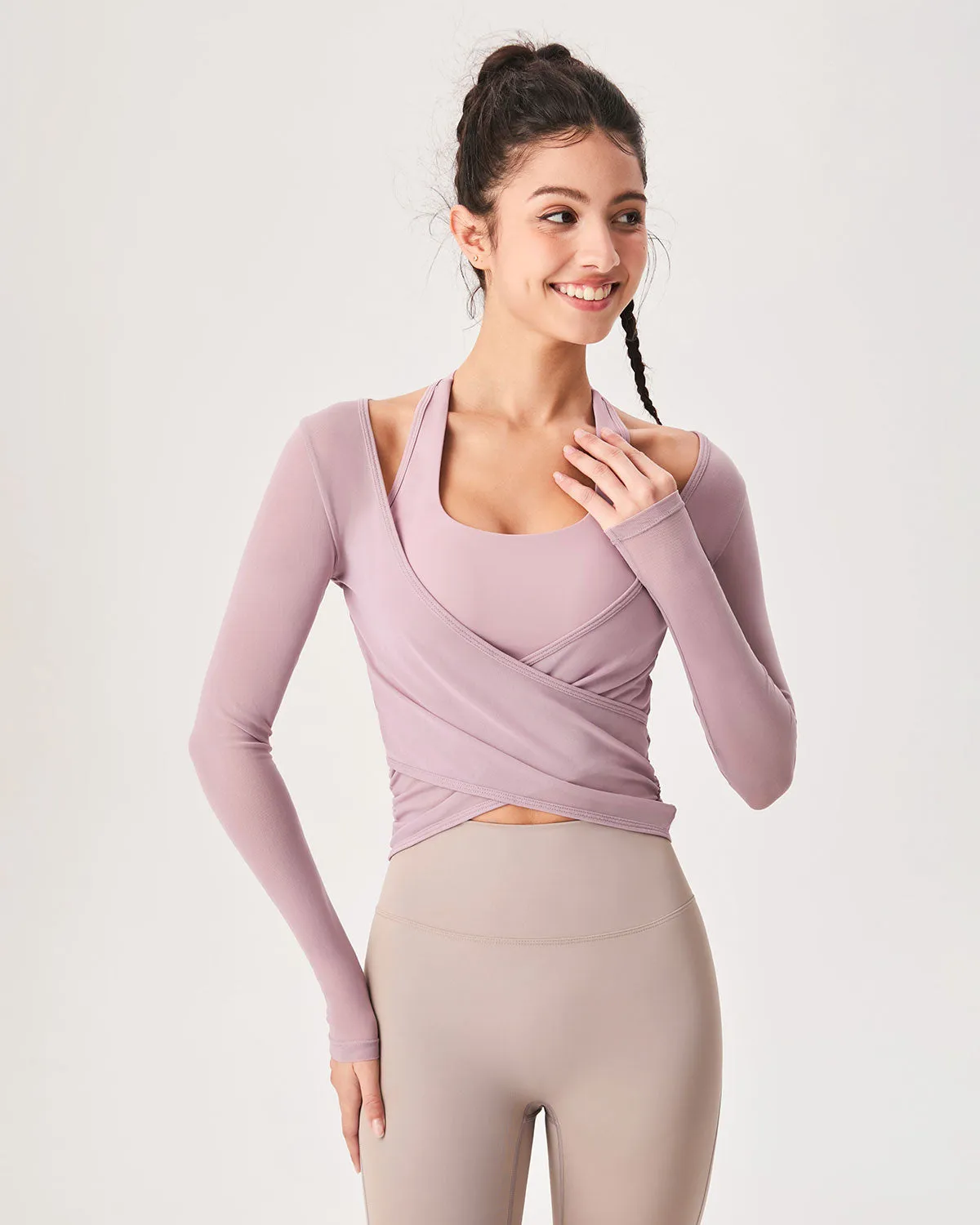 Pink Surplice Long Sleeve Cover-up - Light Support