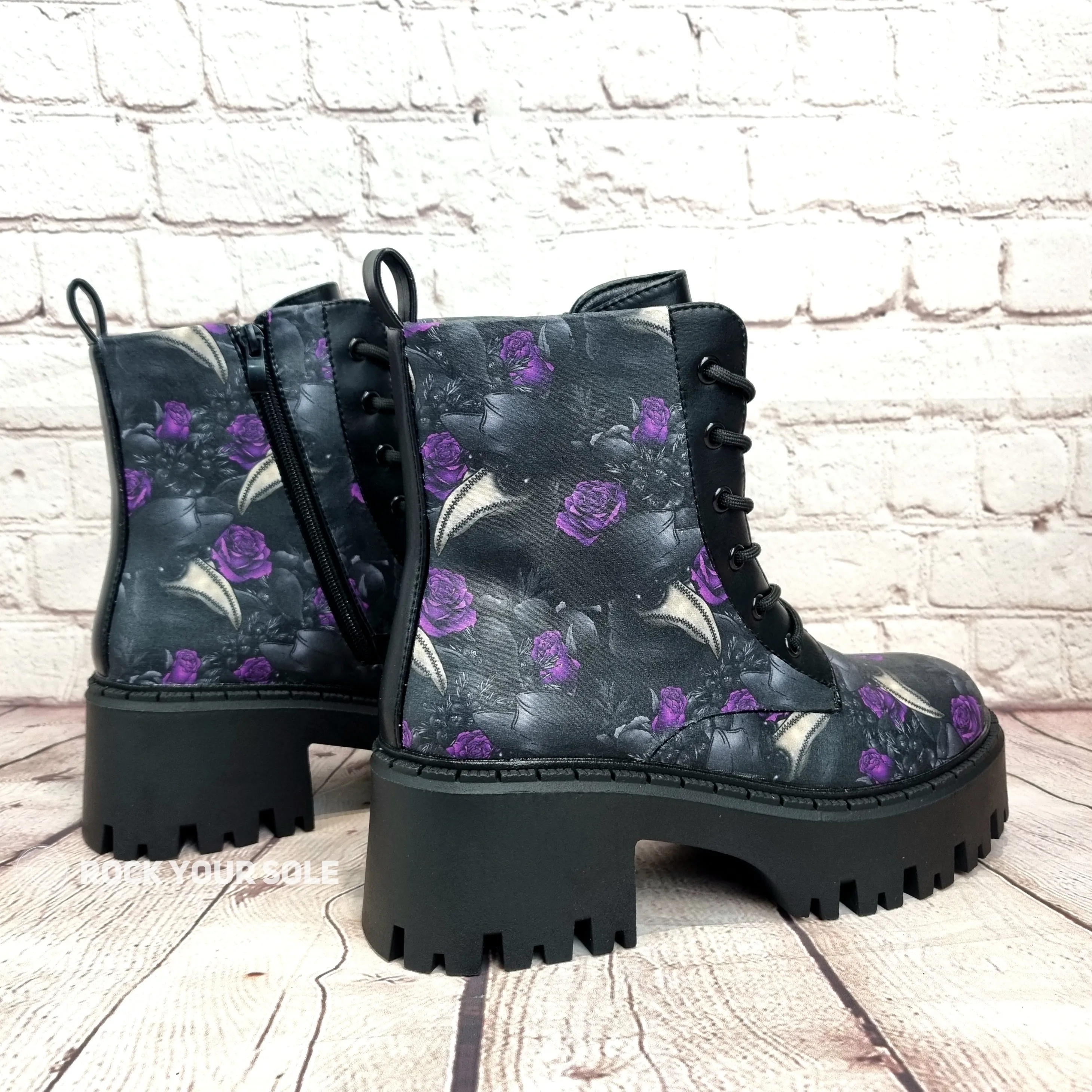 Plague doctor chunky heel ankle boots