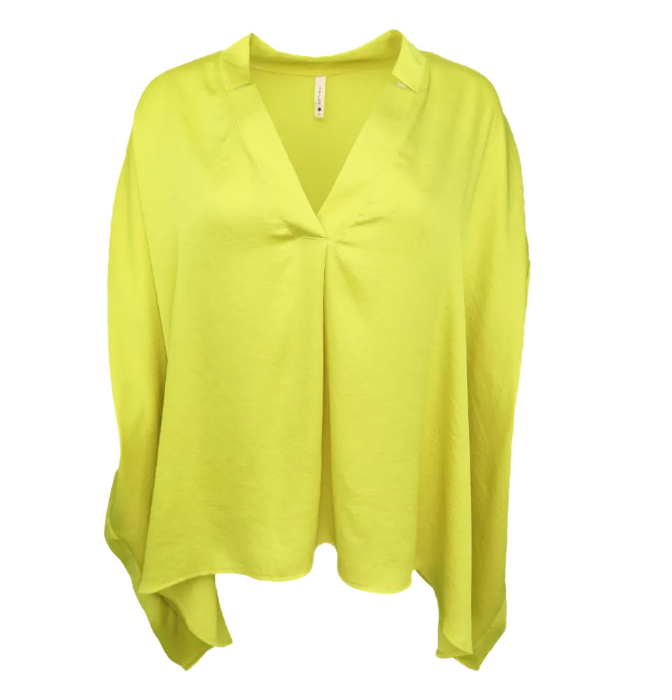 Poly Silk Double Notched Caftan Top - Chartruse