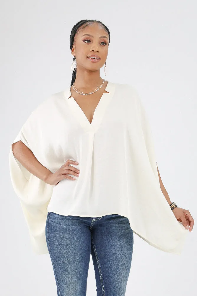 Poly Silk Double Notched Caftan Top - Chartruse