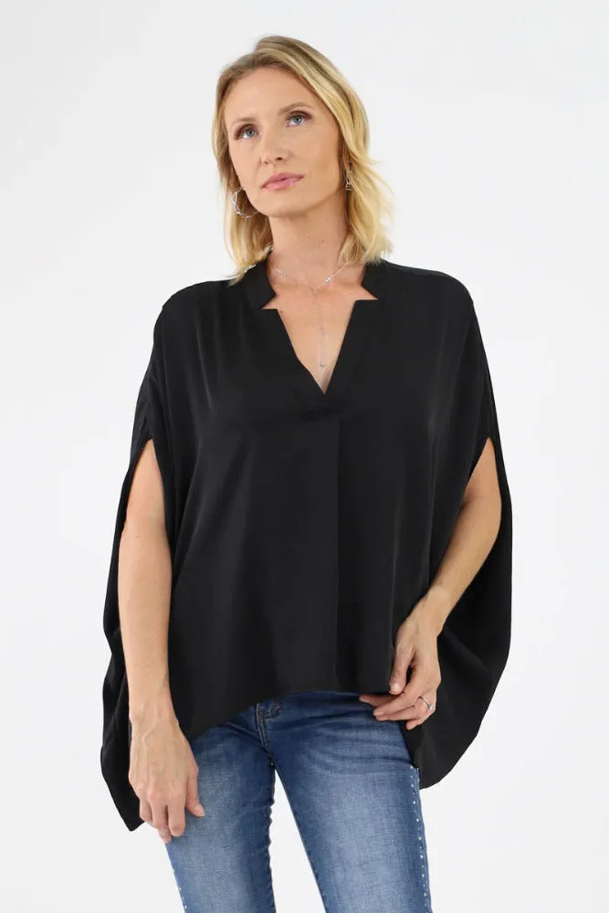 Poly Silk Double Notched Caftan Top - Chartruse