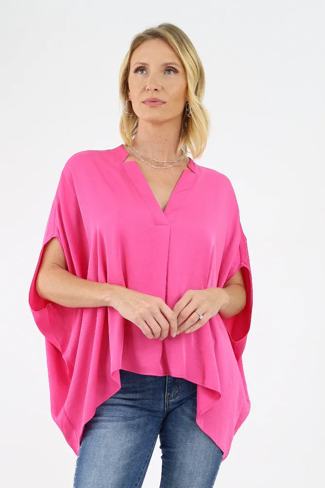 Poly Silk Double Notched Caftan Top - Chartruse