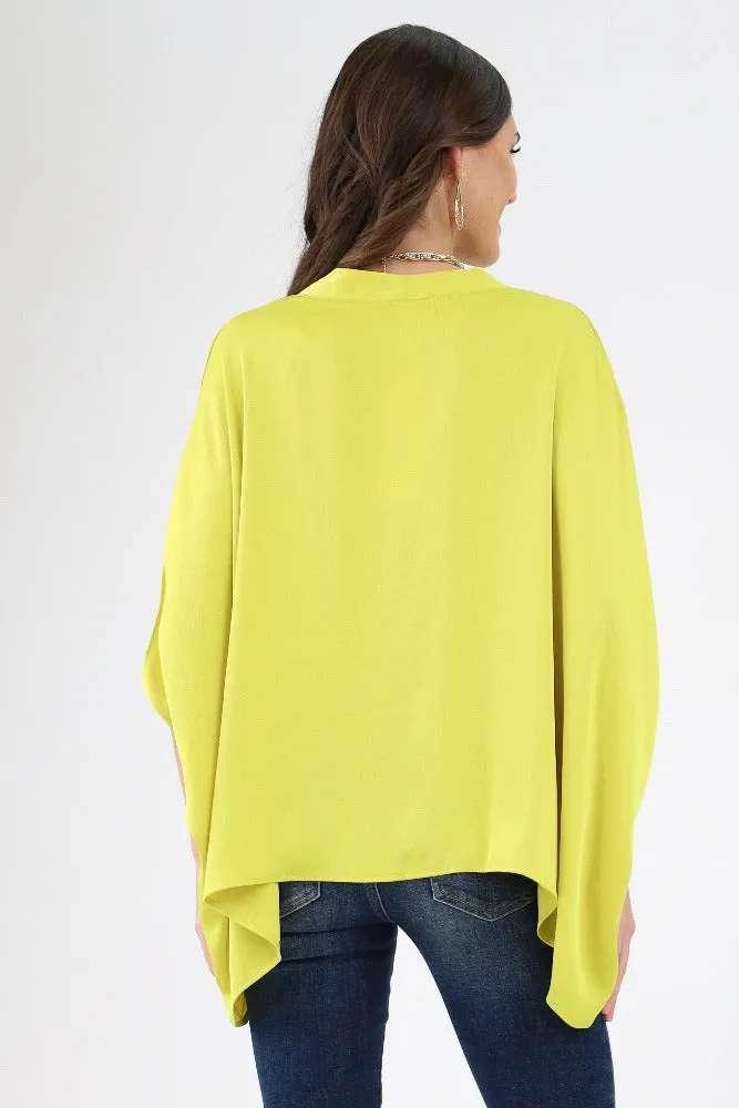 Poly Silk Double Notched Caftan Top - Chartruse