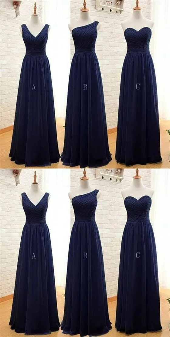 Pretty Mismatch Navy Blue Bridesmaid Dress, Long Bridesmaid Dress