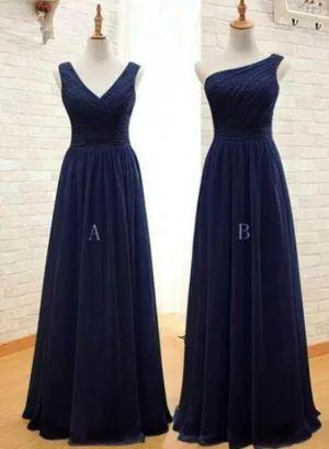 Pretty Mismatch Navy Blue Bridesmaid Dress, Long Bridesmaid Dress