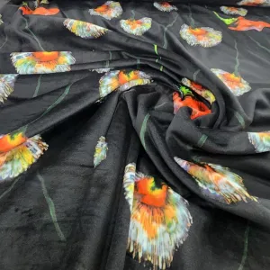 Printed Stretch Velvet Fabric 150 cm Black
