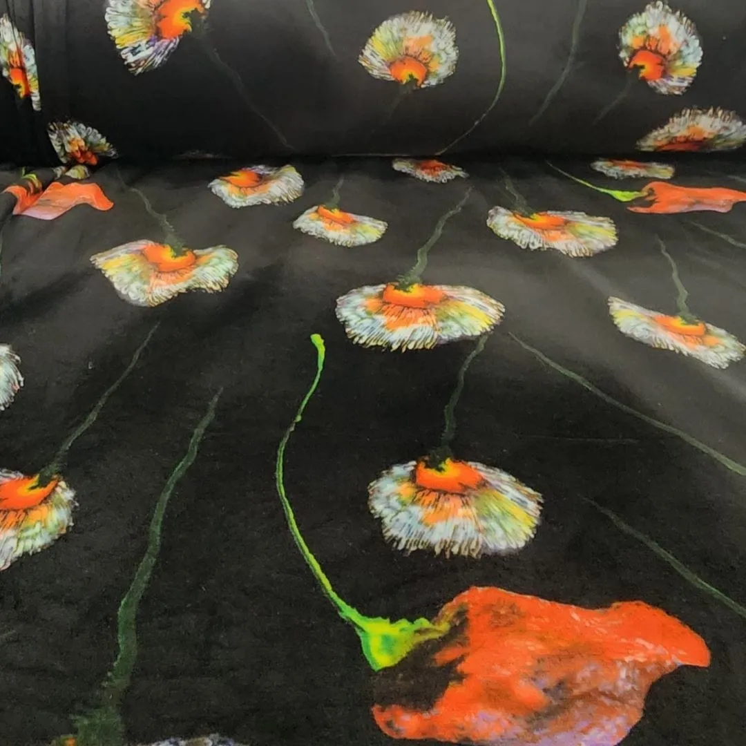 Printed Stretch Velvet Fabric 150 cm Black