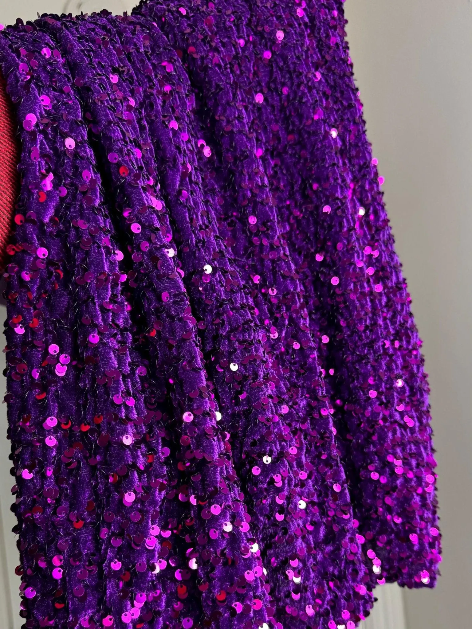 Purple Sequins on Stretch Velvet Fabric, Luxury Violet Sequined Fabric by the yard for Dresses Gowns, Bows, Premium Quality Lowest Price