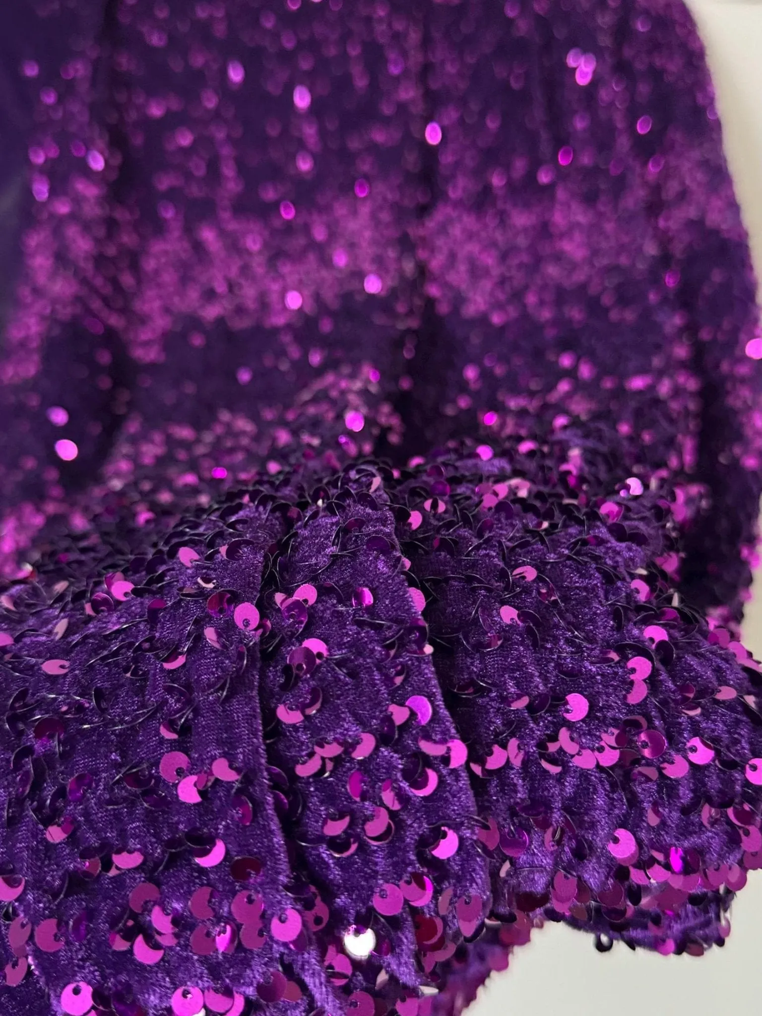 Purple Sequins on Stretch Velvet Fabric, Luxury Violet Sequined Fabric by the yard for Dresses Gowns, Bows, Premium Quality Lowest Price