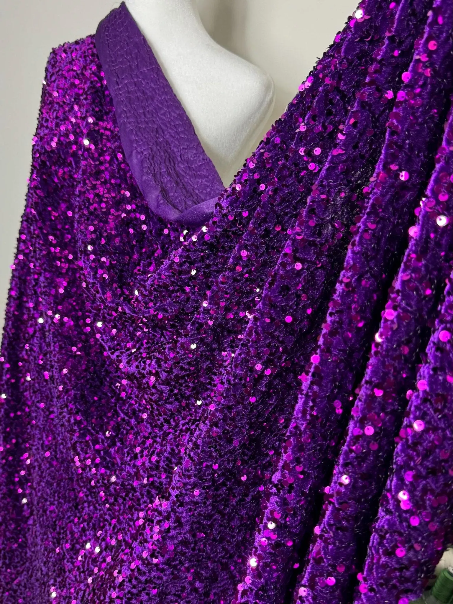 Purple Sequins on Stretch Velvet Fabric, Luxury Violet Sequined Fabric by the yard for Dresses Gowns, Bows, Premium Quality Lowest Price