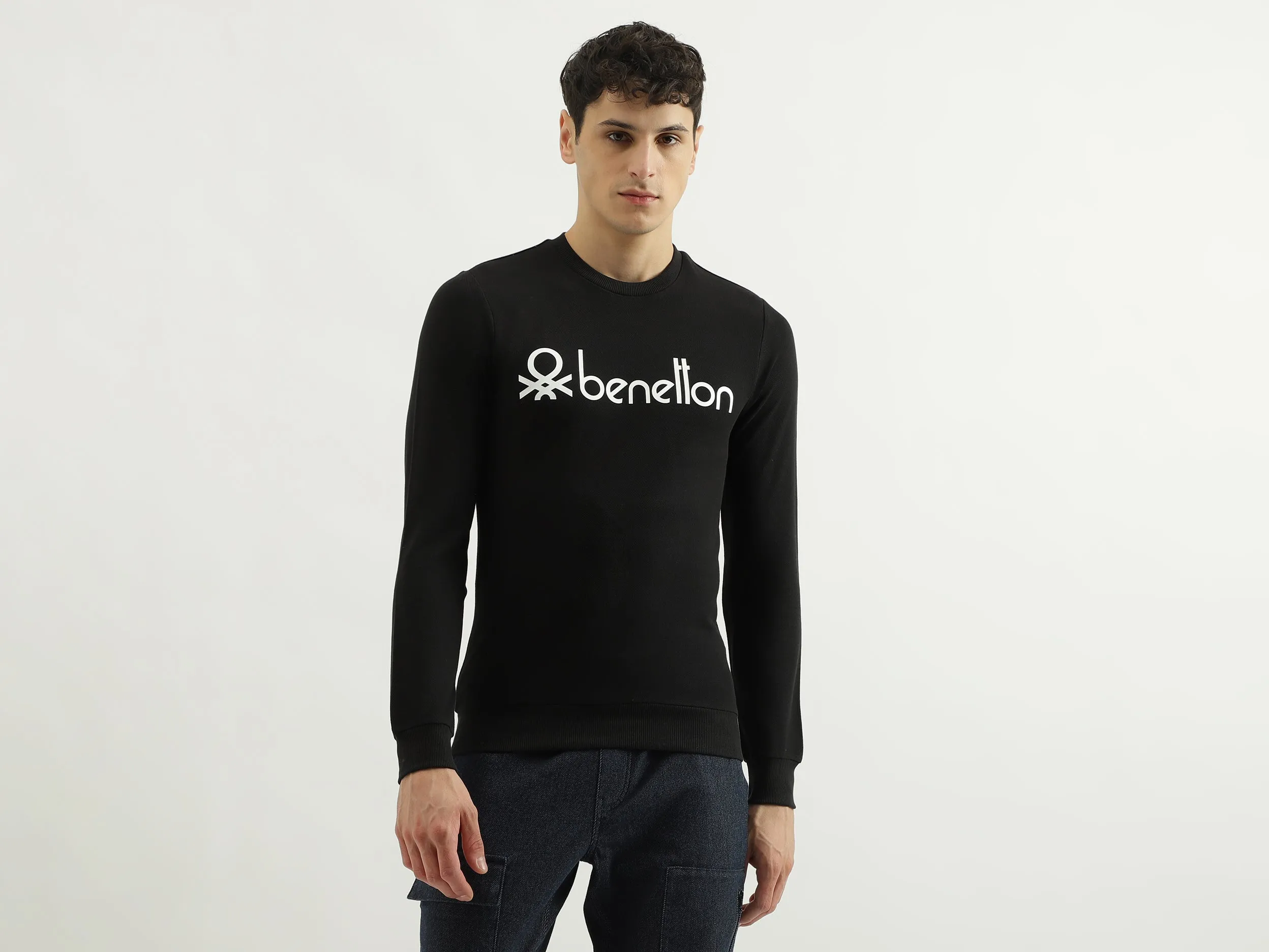 Regular Fit Round Neck Basic Branded Sweatshirt