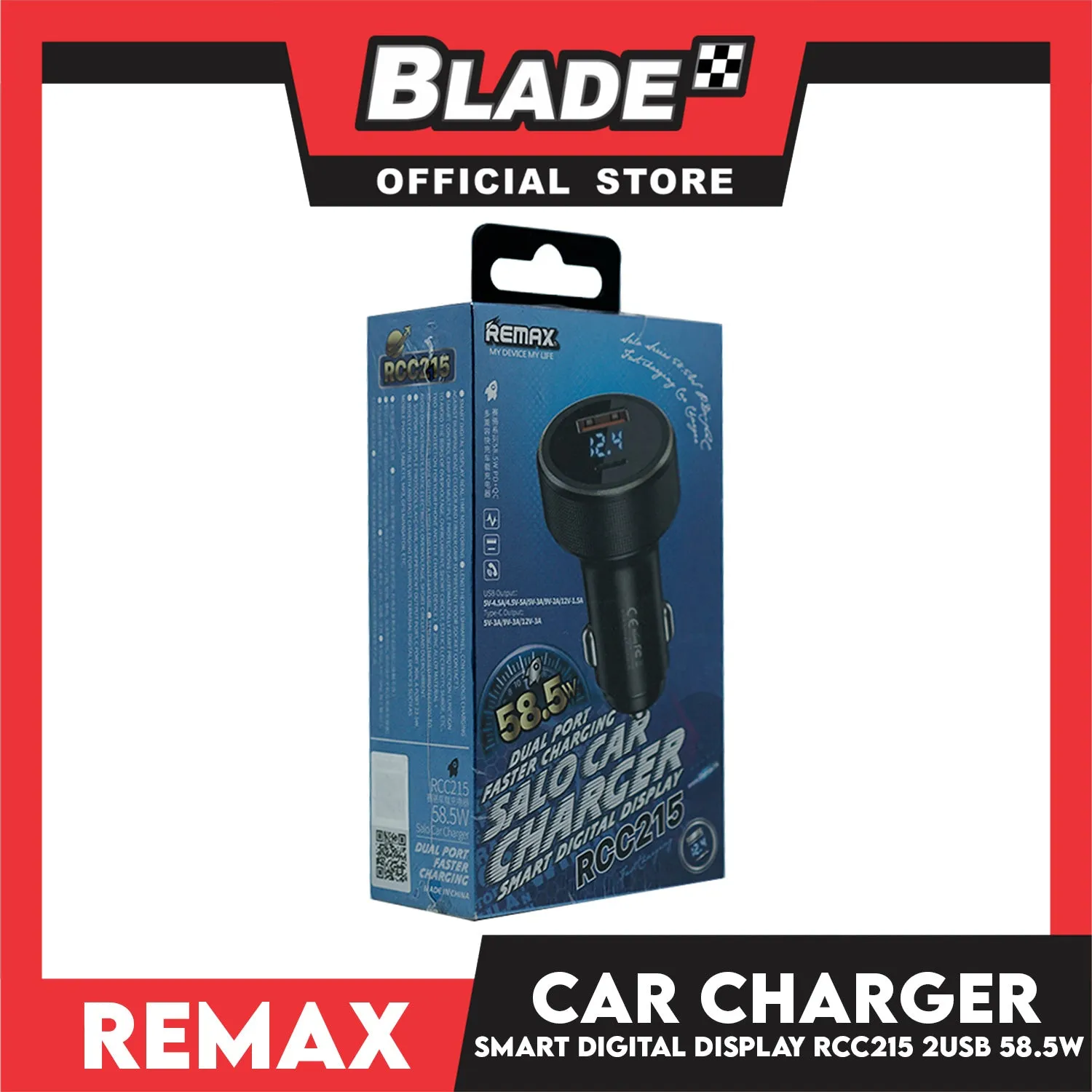 Remax Car Charger Salo Series 58.5W PD QC RCC215 Dual Port Fast Charging Smart Digital Display