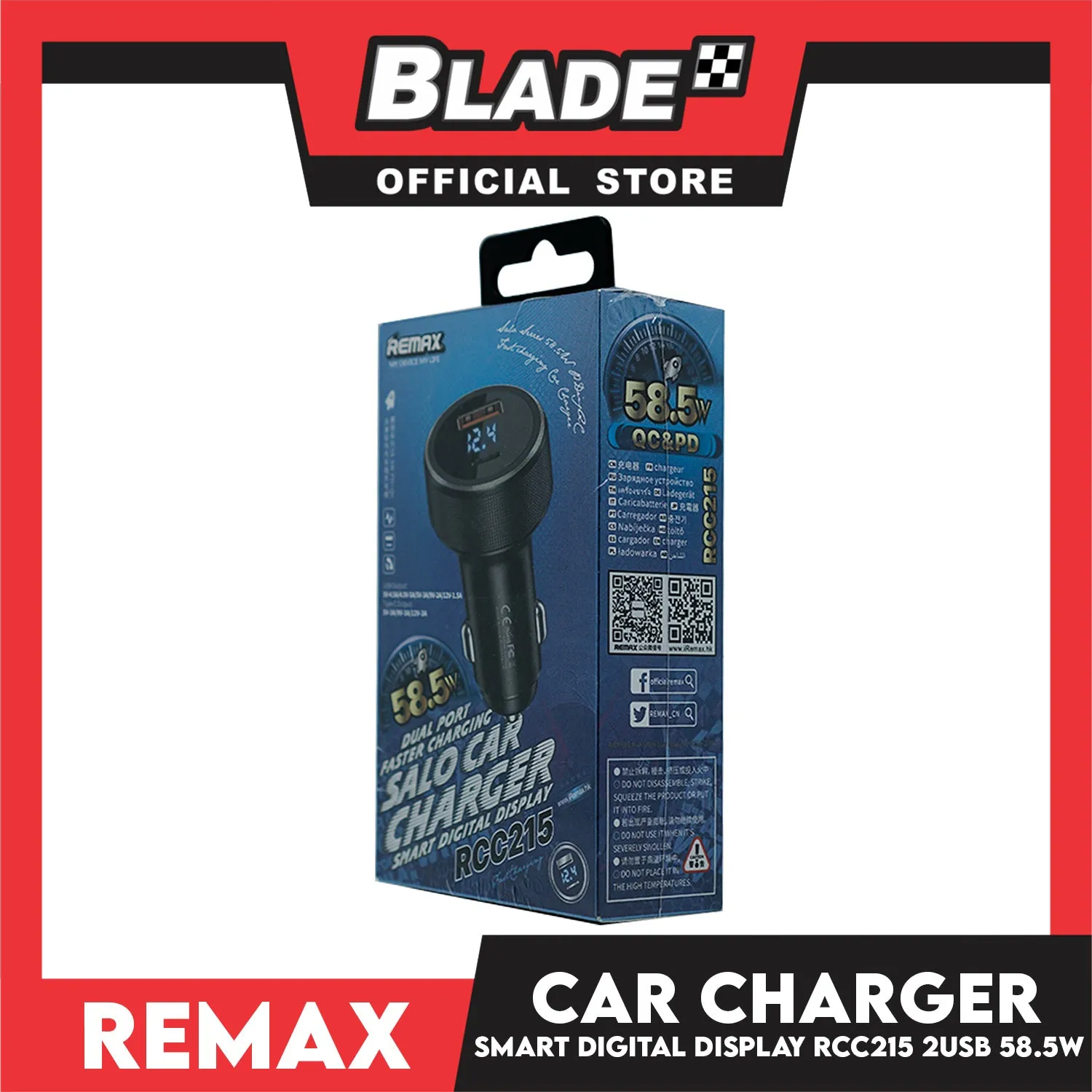 Remax Car Charger Salo Series 58.5W PD QC RCC215 Dual Port Fast Charging Smart Digital Display