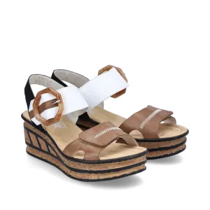 Rieker Women's Rose Platform Wedge Sandals - Leinen/Weiss/Schwarz