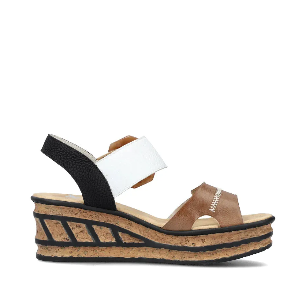 Rieker Women's Rose Platform Wedge Sandals - Leinen/Weiss/Schwarz