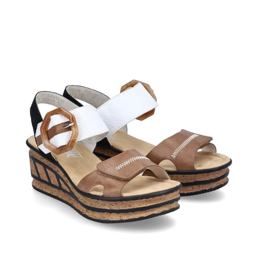 Rieker Women's Rose Platform Wedge Sandals - Leinen/Weiss/Schwarz