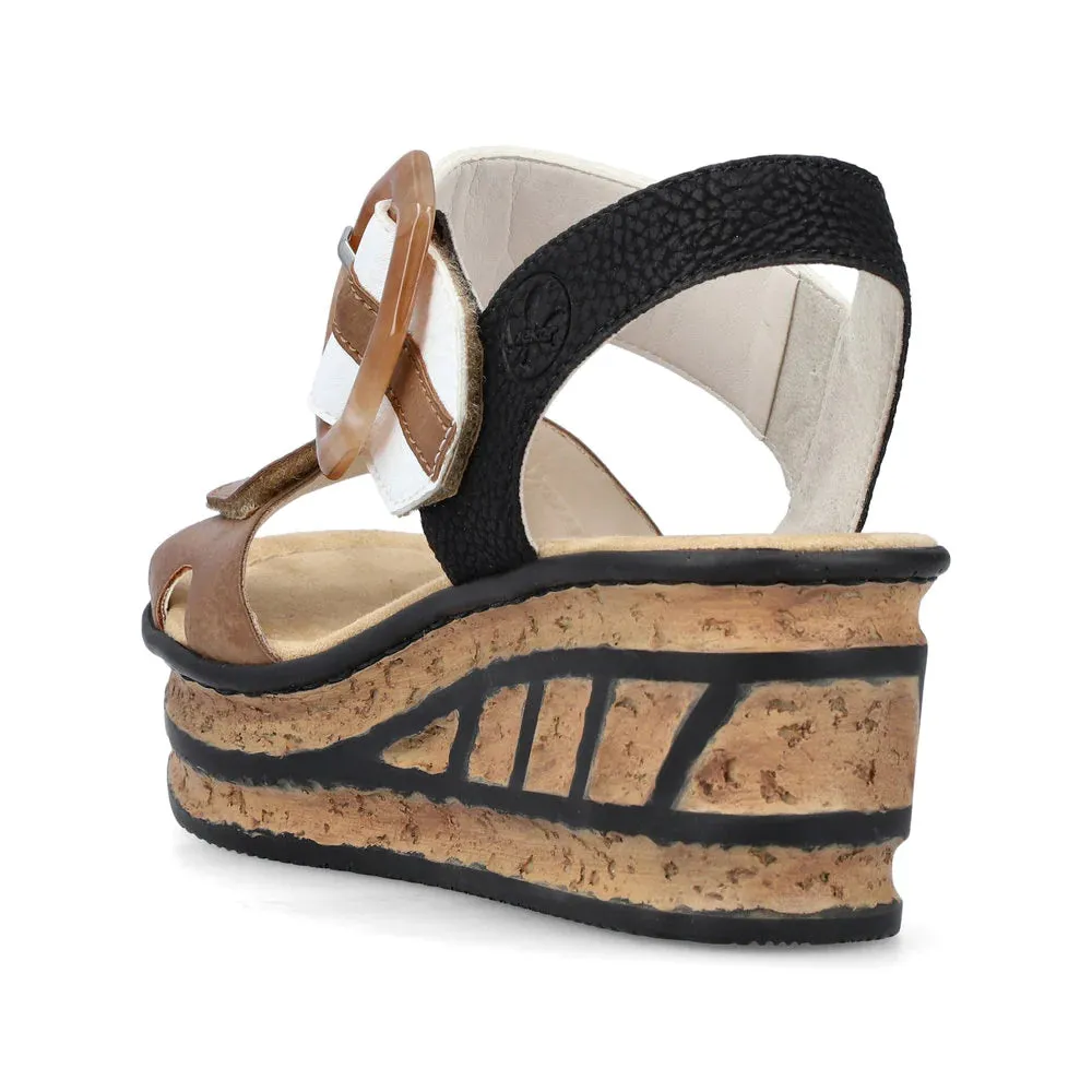 Rieker Women's Rose Platform Wedge Sandals - Leinen/Weiss/Schwarz
