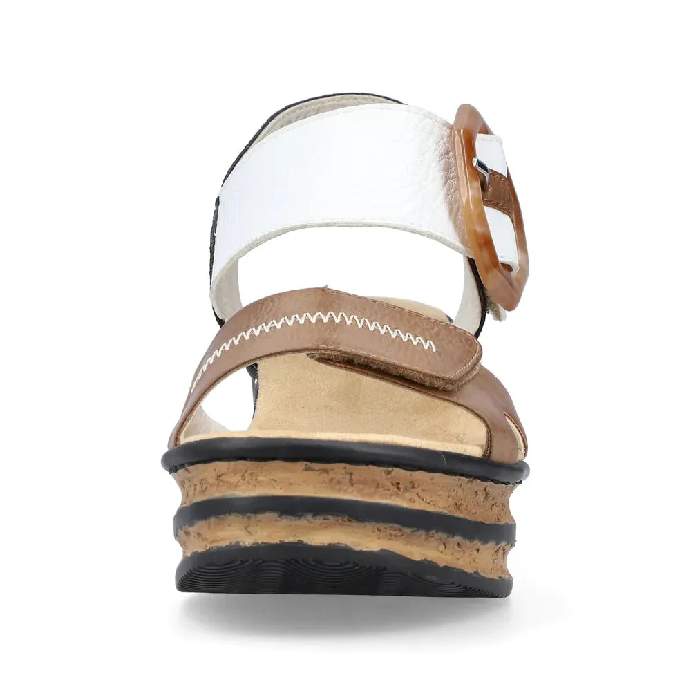 Rieker Women's Rose Platform Wedge Sandals - Leinen/Weiss/Schwarz