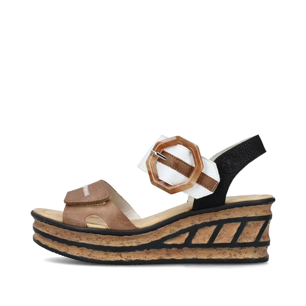 Rieker Women's Rose Platform Wedge Sandals - Leinen/Weiss/Schwarz