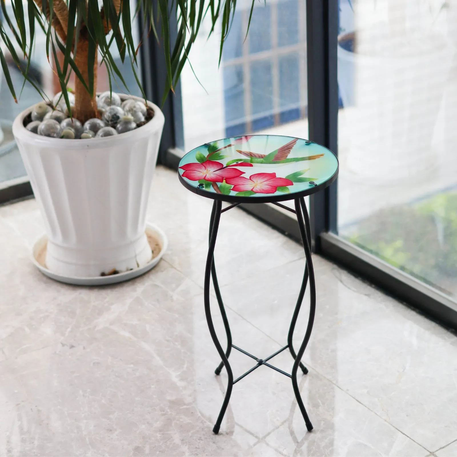 Round Side Garden Mosaic Table With Colibri Design